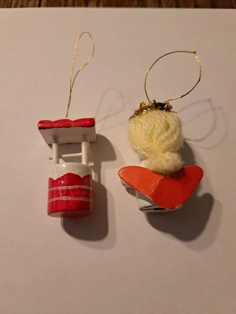Vintage Wood Christmas Ornaments Lot 6 Hand Painted Wooden Farmhouse Rustic